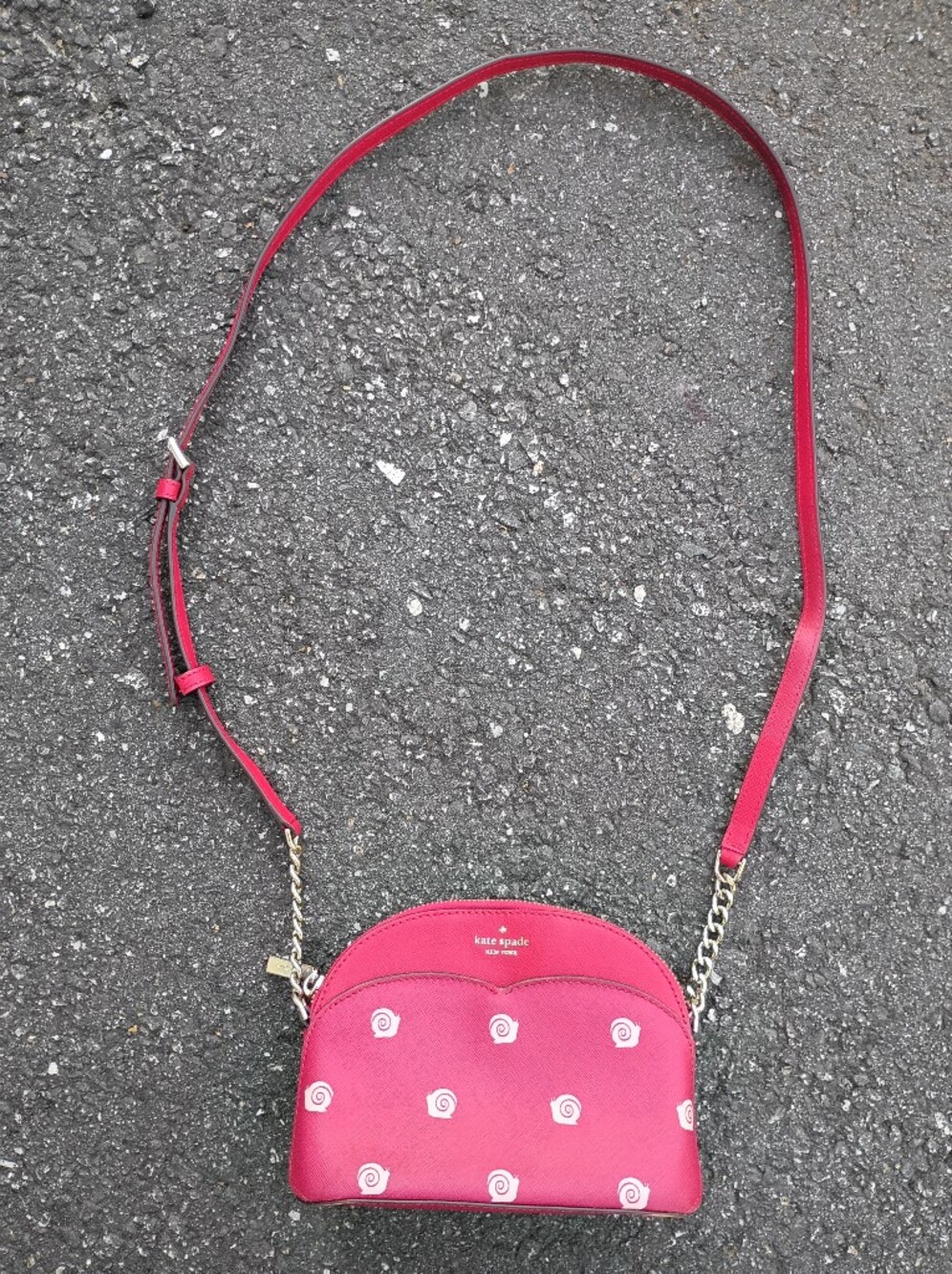 Kate Spade Leather Snail"Rose" Crossbody Red Gold Chain Purse
